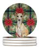 Fawn Italian Greyhound Christmas PoinsettIas Large Sandstone Coasters Pack of 4 Absorbent Round Coasters Decor Gifts for Men or Women, 4 in
