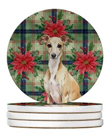 Fawn Italian Greyhound Christmas PoinsettIas Large Sandstone Coasters Pack of 4 Absorbent Round Coasters Decor Gifts for Men or Women, 4 in