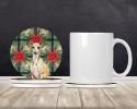 Fawn Italian Greyhound Christmas PoinsettIas Large Sandstone Coasters Pack of 4 Absorbent Round Coasters Decor Gifts for Men or Women, 4 in